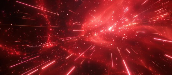 Wall Mural - The red abstract image with a lot of glowing particles looks very beautiful and mysterious. It seems that you are in another dimension or galaxy.