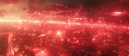 Wall Mural - The red galaxy planet horizon particles are flowing in the air, like a river of red.