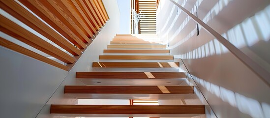 Poster - Detail of a modern timber staircase in a family home. Copy space image. Place for adding text and design