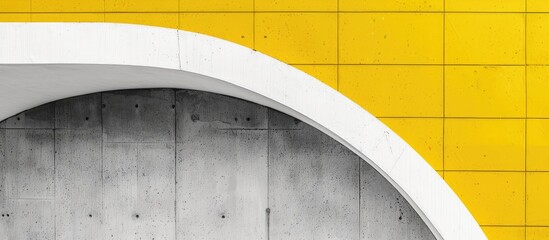 Poster - A false arch in white and yellow color palette on a gray cement wall, architectural detail vertical background. Copy space image. Place for adding text and design