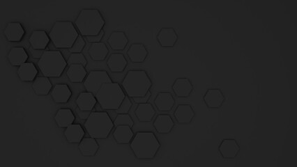 Poster - abstract geometric background shapes black hexagon in relief, both high and low used to add different messages to visuals or backdrop images.,3d rendering