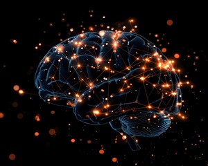 Poster - Illuminated Brain Neural Pathways Illustrating Thought Processes and Cerebral Activity
