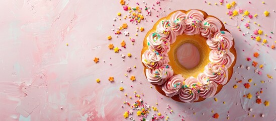 Wall Mural - bundt cake on a pastel background Cake  Black   Table. Copy space image. Place for adding text and design