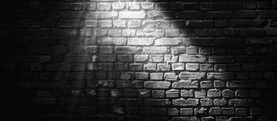 Poster - grunge background, black and white brick wall texture and beam of spot light highlight. Copy space image. Place for adding text and design