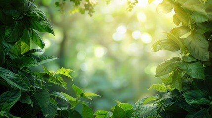 Wall Mural - beautiful natural setting with lush green leaves sunlight and copy space in garden