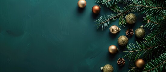 Poster - New year tree decorations. Copy space image. Place for adding text and design