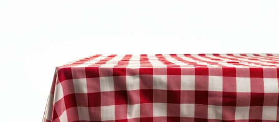 Poster - Table cloth kitchen red color isolated on white. Copy space image. Place for adding text and design