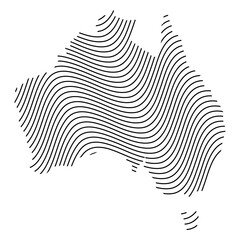Map of Australia with a dynamic waves.  Waves Australia map with lines on white background.  Global social network.  Gray futuristic background with dynamic waves. EPS10