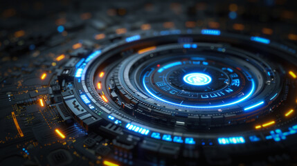 Poster - A blue and orange circle with a blue dot in the center