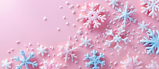 Wall Mural - Christmas decorations snowflakes Isolated on pastel background. Copy space image. Place for adding text and design