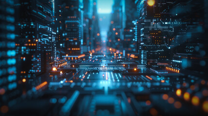 Poster - a cityscape with a lot of lights and a lot of buildings. the city is lit up and it looks like it's n