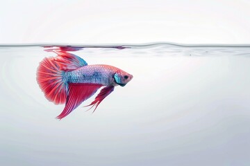 Wall Mural - Siamnese Fighting Fish Splendens swimming in a tank of blue and red Betta fish