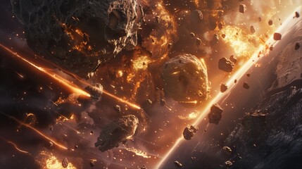 Wall Mural - a huge meteorite was burning up. rushing towards the ground at high speed, it passed by another plan