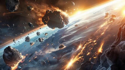 Wall Mural - during the combustion of the meteorite, a gigantic explosion occurred, and the meteorite rushed towa