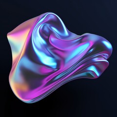 Wall Mural - 3D abstract metal chrome shape in a surreal style on a black background