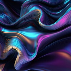 Wall Mural - Abstract holographic metal chrome shape in a surreal style on a black background