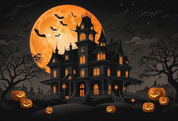 Wall Mural - Full Moon Fright: A Spooky Halloween Haunting