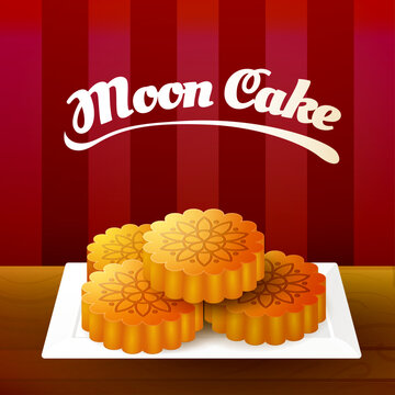 Moon Cake Illustration Vector, Chinese Cake Illustration Premium Vector