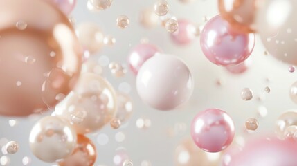 Poster - Minimalist background with pink and orange balls floating in the air