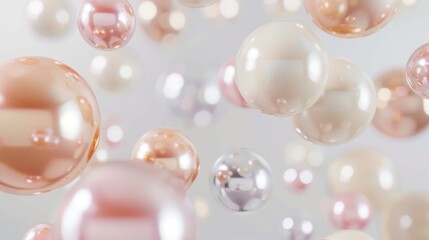Poster - floating pink and orange balls with geometric elements in 3d on a minimalist background