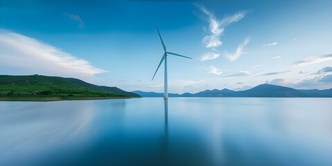 Wall Mural - Hydroelectric dam and wind turbine produce clean energy for zero carbon goals. Concept Renewable Energy, Sustainability, Carbon Neutral, Clean Technology, Environmental Conservation
