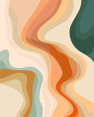 Poster - Abstract background with wavy shapes, vector illustration in the style of retro style, peach and green color palette