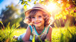 © Shyla Marsare - Retrato de un niño tumbado en el césped. Actividades de verano divertidas. Infante jugando y tomando el sol en el jardín.