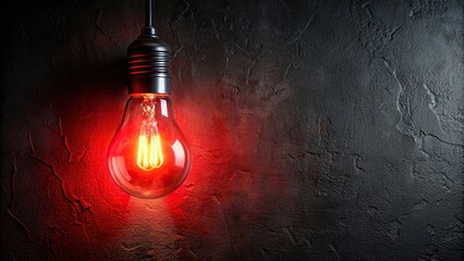 Wall Mural - A red light bulb illuminating a dark wall , red, light, bulb, wall, glowing, dark, contrasting, decoration, indoors, glowing