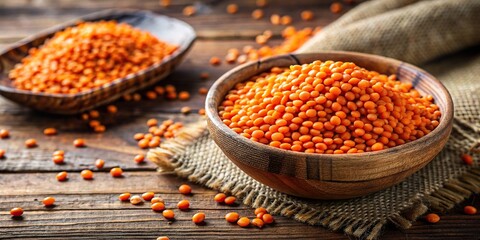 Wall Mural - Rustic close-up of vibrant red lentils, rustic, close-up, vibrant, red lentils, organic, healthy, natural, food, ingredient