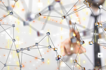 Poster - Neural network 3D illustration. Big data and cybersecurity