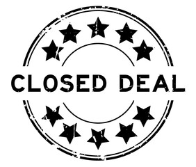 Poster - Grunge black closed deal word with star icon round rubber seal stamp on white background