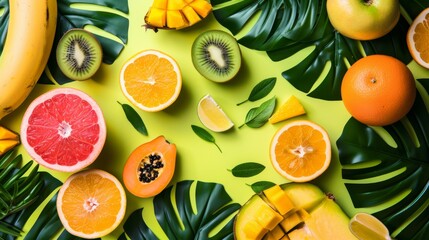 Tropical Fruits Assortment on Vibrant Background