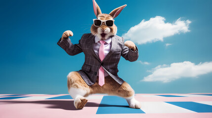 Sticker - rabbit wearing glasses for easter celebration background