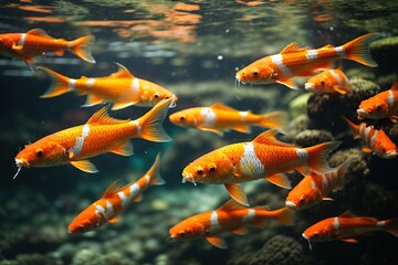 River pond decorative orange underwater fishes