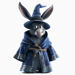 Wall Mural - Donkey magician on white background. Donkey wizard cartoon character. Donkey mage