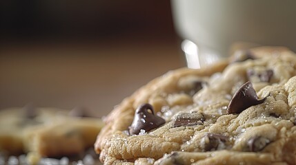 Sticker - Chocolate Chip Cookie Close-up: A macro shot of a homemade chocolate chip cookie