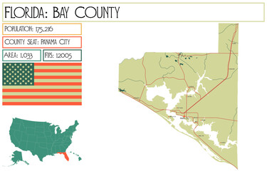 Wall Mural - Large and detailed map of Bay County in Florida USA.
