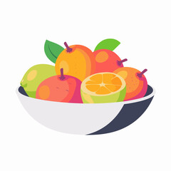 Wall Mural - A bowl of fruit with a variety of fruits including oranges, apples, and pears. The bowl is white and black