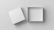© horizon - White blank open and closed box mockup on isolated background. Top view of square packaging template presentation design for branding concept with copy space.