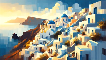 Wall Mural - Refreshing Santorini summer, generative AI
