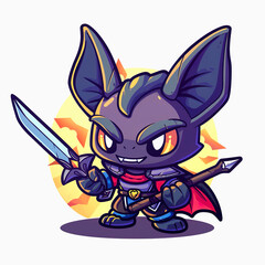 Wall Mural - cute Bat Warrior holding sword. chibi Bat knight cartoon character