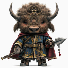 Wall Mural - Realistic Bison Warrior with weapon. 3D Bison knight cartoon character