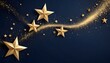 © SantaArt - Golden Stars on Dark Blue Background with Sparkling Trail With Copy Space. Golden Stars and Sparkling Dust on Dark Blue Background