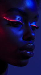 Wall Mural - Beautiful black woman with neon lights