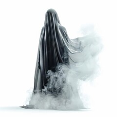 Wall Mural - ghostly woman in a black cloak and smoke
