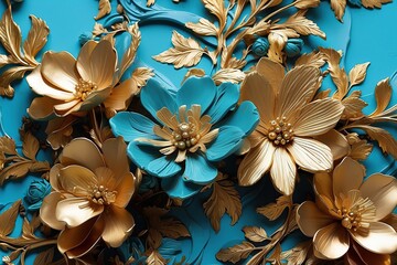 Wall Mural - turquoise and gold flowers