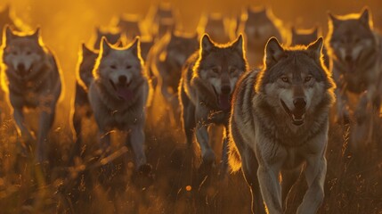 Wall Mural - a pack of wolves on the hunt and their keen senses and coordinated movements a marvel of teamwork an