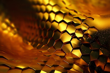 Poster - Golden Honeycomb Abstract Background. A captivating image of a honeycomb structure bathed in golden light, perfect for luxury branding, natural themes, and geometric abstract designs.