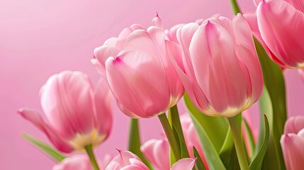Sticker - Close-up of pink tulips against a pink background, elegant for a birthday card