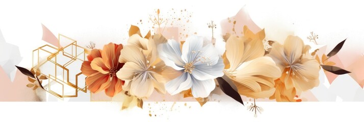 Wall Mural - Abstract luxury floral watercolor banner with gold geometric elements. AIG35.